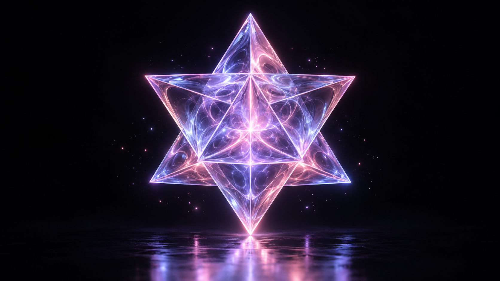 Luminous glass Merkaba in iris and rose